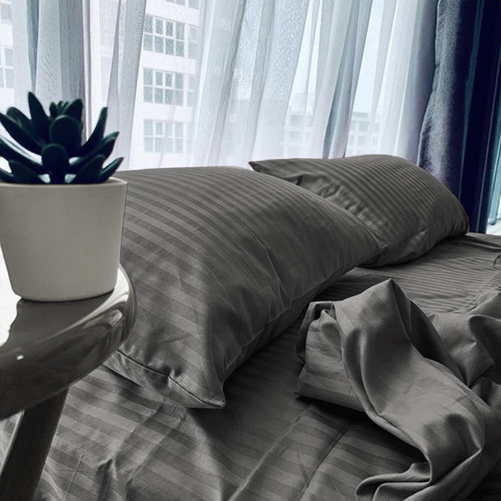 Anthracite Stripe Sateen Flat Sheet Set