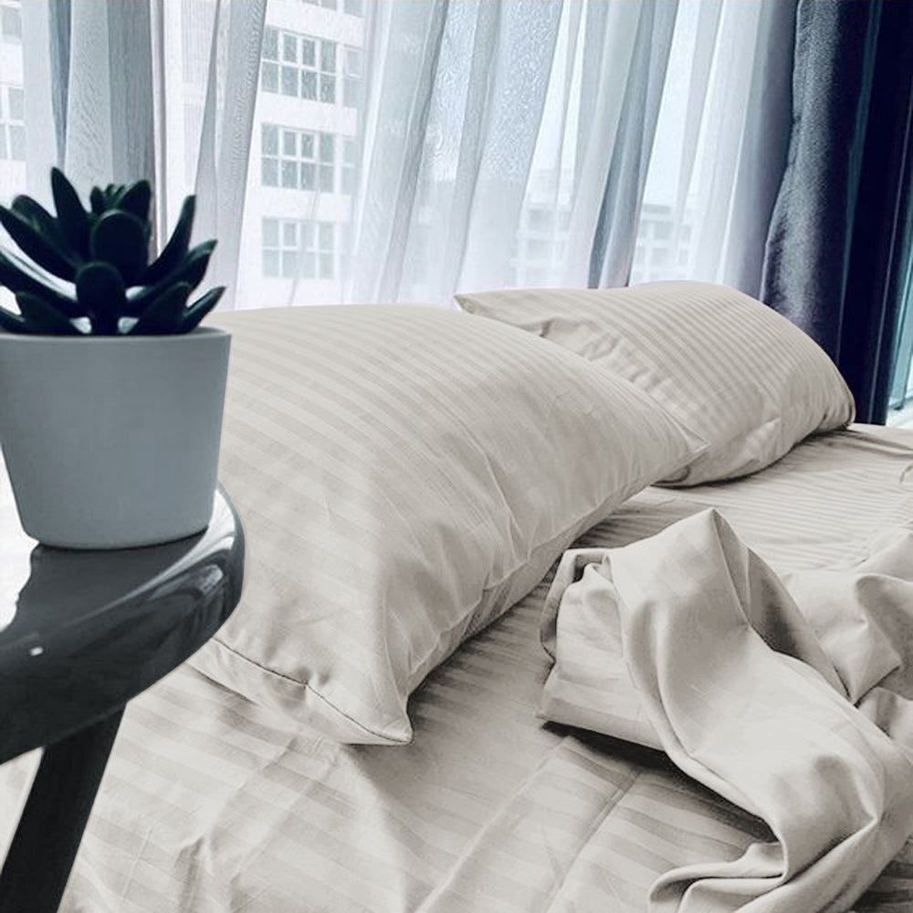 Glacier Grey Stripe Sateen Flat Sheet Set