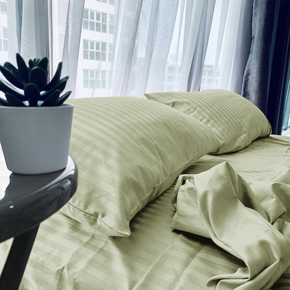 Sage Stripe Sateen Flat Sheet Set