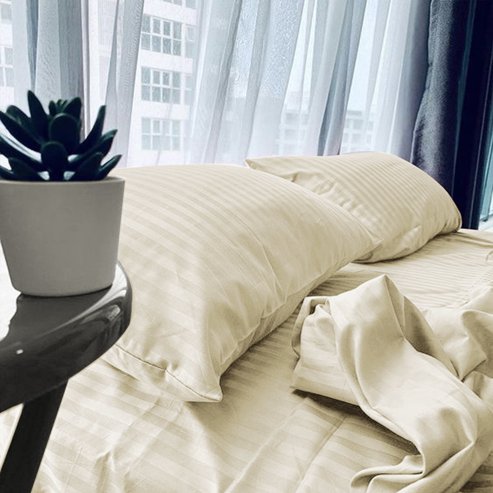 Off White Stripe Sateen Flat Sheet Set