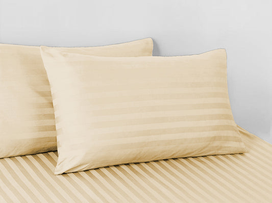 Beige Stripe Sateen Flat Sheet Set