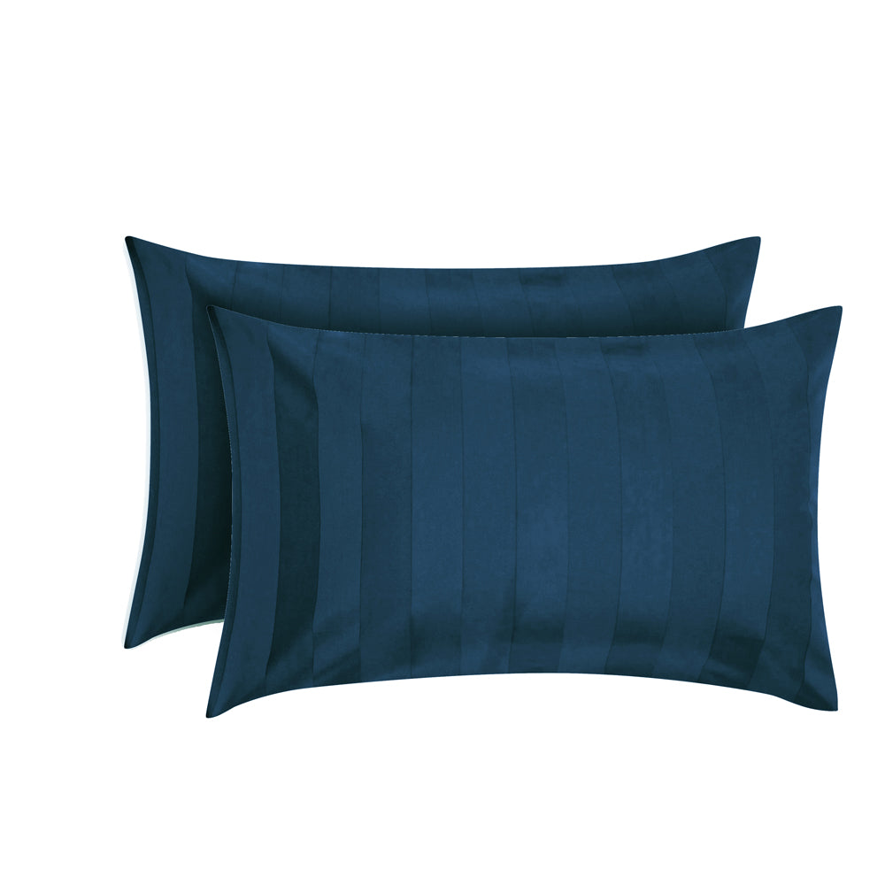 Blue Opal Stripe Sateen Flat Sheet Set