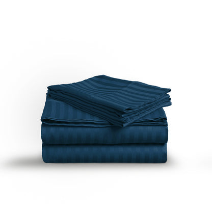 Blue Opal Stripe Sateen Flat Sheet Set