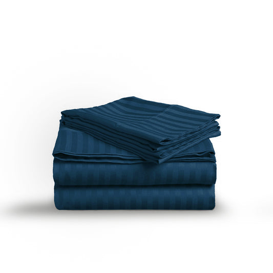 Blue Opal Stripe Sateen Flat Sheet Set