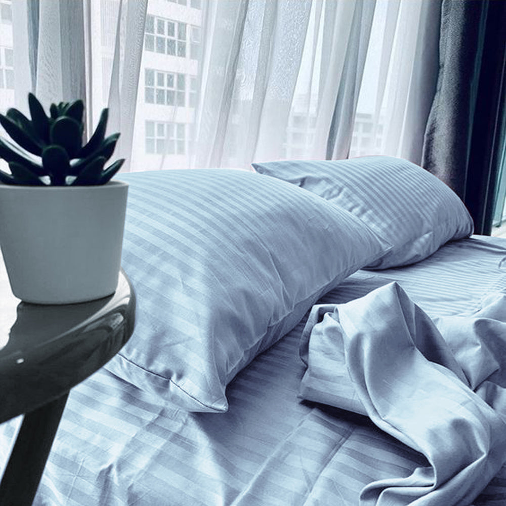 Cloud Stripe Sateen Flat Sheet Set