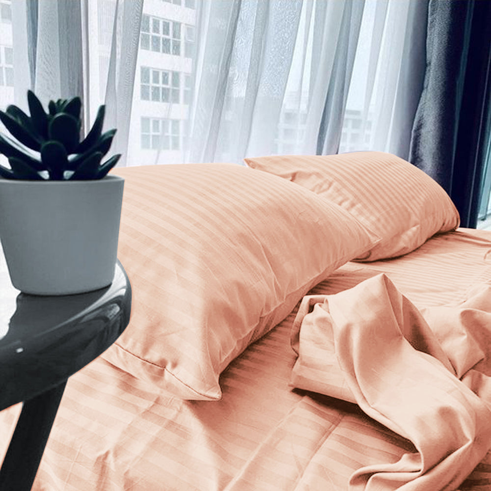 Blush Stripe Sateen Flat Sheet Set