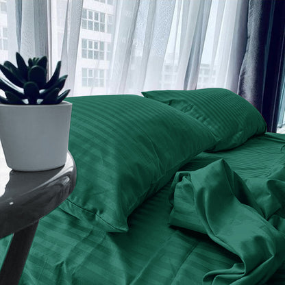 Teal Stripe Stripe Sateen Flatsheet Set