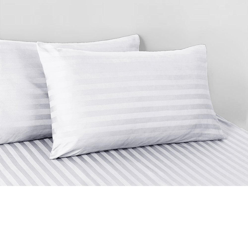 Bright White Stripe Sateen Flat Sheet Set