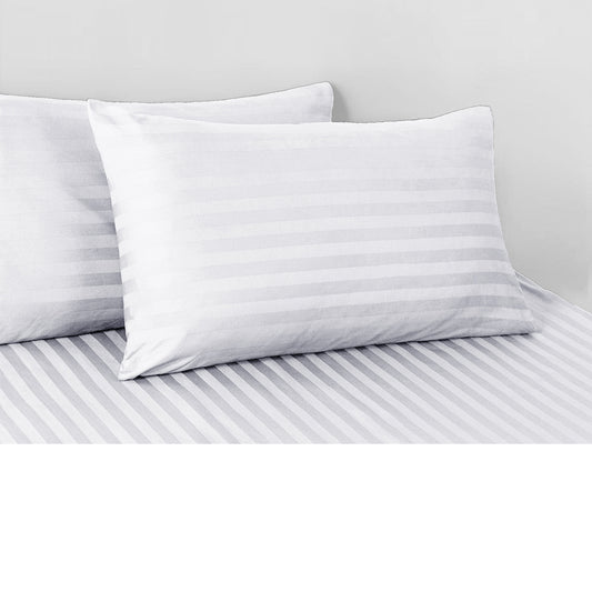 Bright White Stripe Sateen Flat Sheet Set