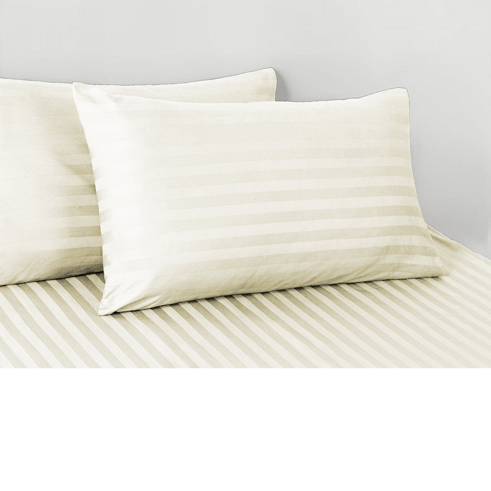 Off White Stripe Sateen Flat Sheet Set