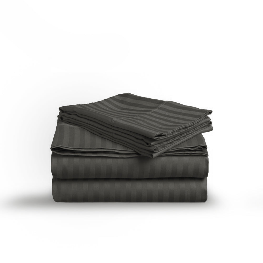 Anthracite Stripe Sateen Flat Sheet Set