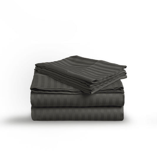 Anthracite Stripe Sateen Flat Sheet Set