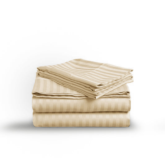 Beige Stripe Sateen Flat Sheet Set