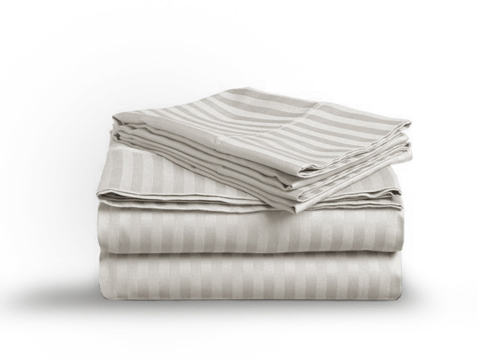 Glacier Grey Stripe Sateen Flat Sheet Set