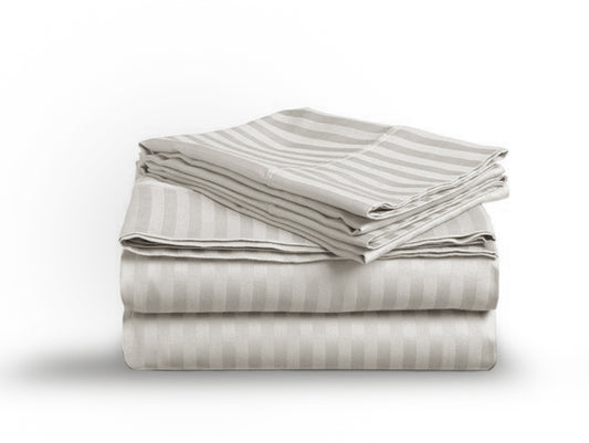Glacier Grey Stripe Sateen Flat Sheet Set