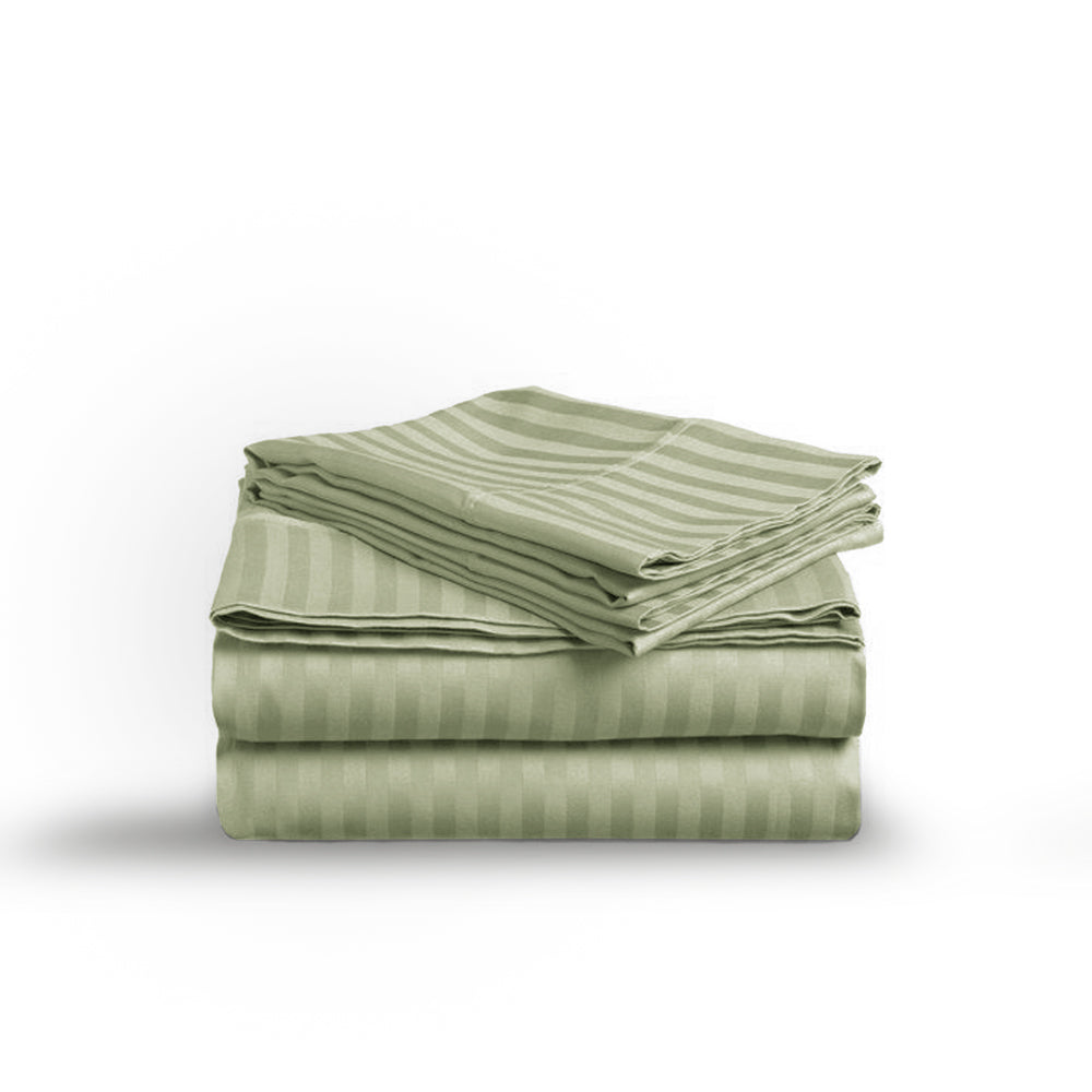 Sage Stripe Sateen Flat Sheet Set