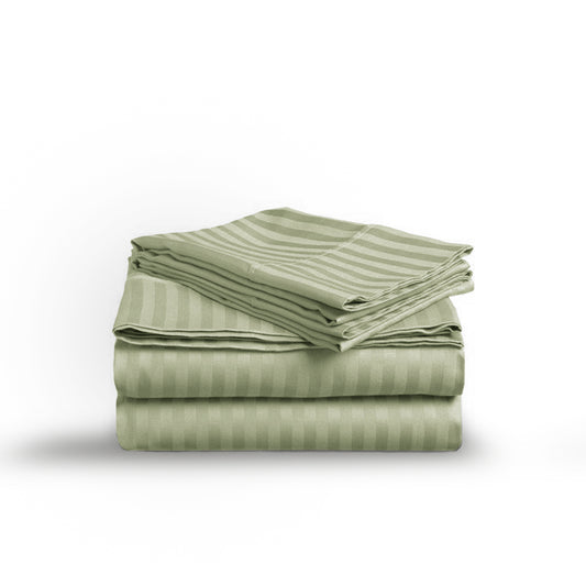 Sage Stripe Sateen Flat Sheet Set