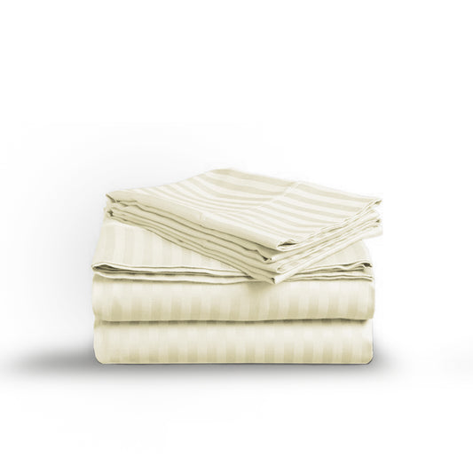 Off White Stripe Sateen Flat Sheet Set