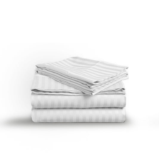 Bright White Stripe Sateen Flat Sheet Set